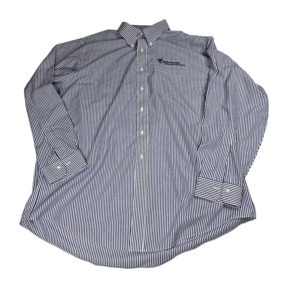 Brooks Brothers Shirt Mens 17.5 35 Blue Stripe Supima Cotton Classic Non-Iron